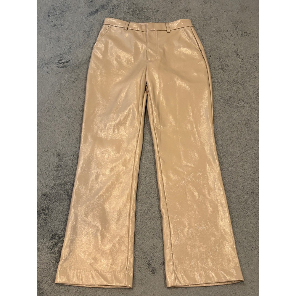 Grey Lab Los Angeles Metallic Faux Leather Pants Champagne Gold High Rise Small